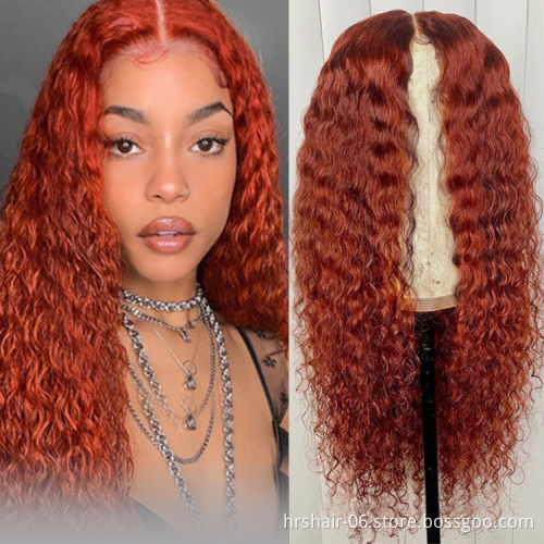 Customized Color Orange Lace Frontal Wig Transparent Lace Human Hair wig